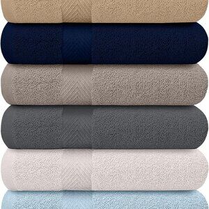 6-Pack Luxurious 100% Cotton Bath Towels - Lightweight & Absorbent 27"x54"